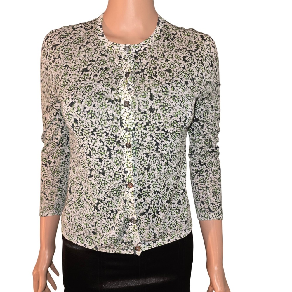 Toryโ Burch Floral Print 3/4 Sleeve Button Front Cardigan Sweater EUC